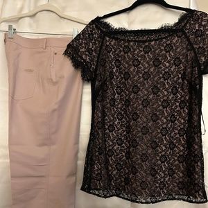 St. John black lace top with coordinating matching pants. Both size 8